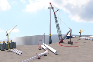 The new SK6000 fixed jib allows the crane to both launch floating foundations and assemble the towers 300 200