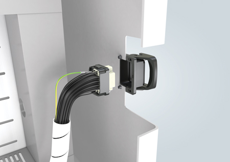 Figure 2. Rear mounting of pre-assembled cable harness, using a 24-pole Han ES Press contact insert Harting fig 2