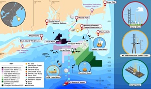 WFIP3 field study assets deployed near the northeast United States outer continental shelf and wind energy lease areas under development (Image by Stephanie King Pacific Northwest National Laboratory)