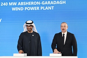 HE Dr Sultan Al Jaber, UAE Minister of Industry and Advanced Technology, Chairman of Masdar and COP28 President; HE Ilham Aliyev, President of Azerbaijan at the groundbreaking ceremony