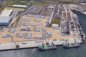 Images is computer generated and shows the location and scale of the Teesport Offshoer Gateway development within PD Ports Teesport estate and how it could look once underway